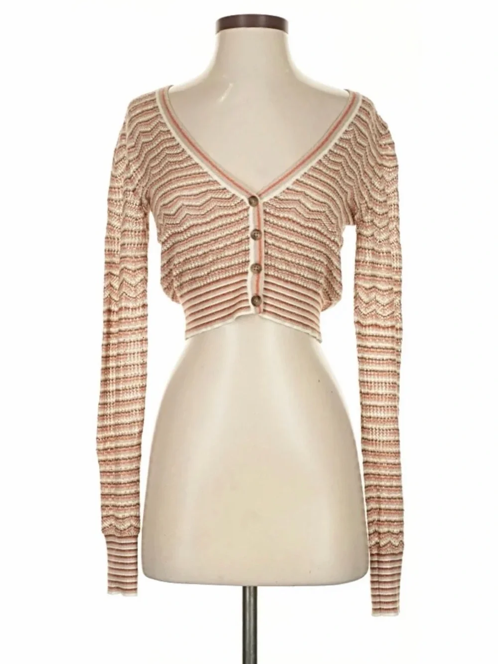 Intermix Glitter Orange Cream and Tan Cropped Knit Cardigan